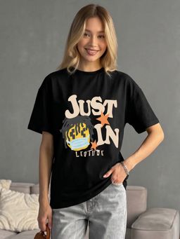 LEOTUDE - Women Black Oversized Fit T-Shirt