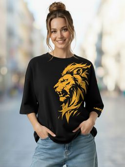 LEOTUDE - Women Black Oversized Cotton T-Shirt