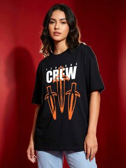 LEOTUDE - Women Crew Black Oversized T-Shirt