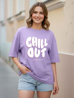 LEOTUDE - Women Purple Oversized Graphic Printed T-Shirt