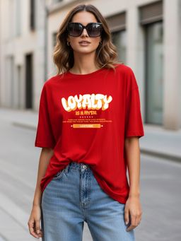 LEOTUDE - Women Loyalty Red Oversized T-Shirt