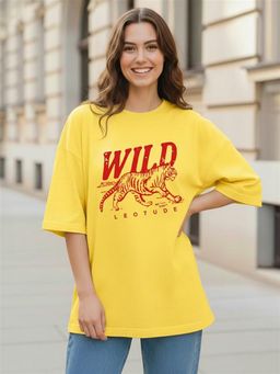 LEOTUDE - Yellow Women Oversized Fit T-Shirt