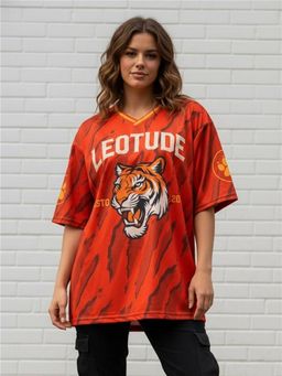 LEOTUDE - Women Red Oversized Fit T-Shirt