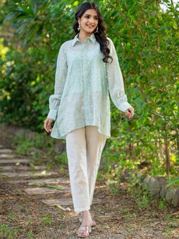 HOUSE OF JAMOTI - Green Arica Mulchanderi Shirt with Inner