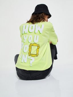 max - Women Green Cotton Typography Regular T-Shirt