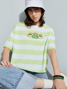 max - Women Green Cotton Graphic Regular T-Shirt