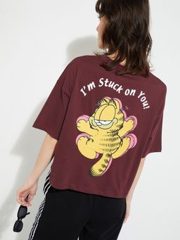max - Women Burgundy Cotton Graphic Regular T-Shirt