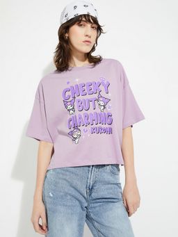 max - Women Purple Cotton Typography Regular T-Shirt