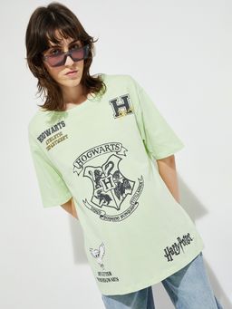 max - Women Green Cotton Graphic Regular T-Shirt