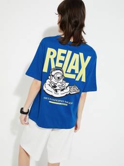 max - Women Blue Cotton Graphic Regular T-Shirt