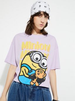max - Women Purple Cotton Graphic Regular T-Shirt