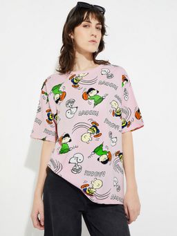 max - Women Pink Cotton Graphic Regular T-Shirt