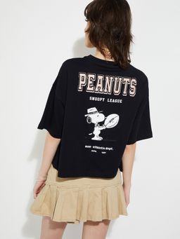 max - Women Black Cotton Graphic Regular T-Shirt
