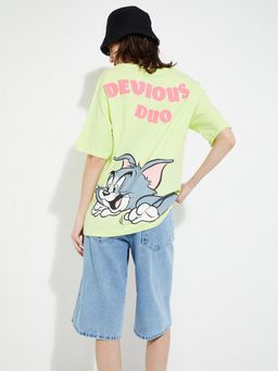 max - Women Green Cotton Graphic Regular T-Shirt