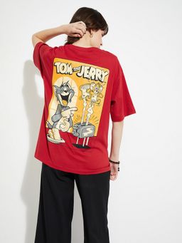 max - Women Red Cotton Graphic Regular T-Shirt