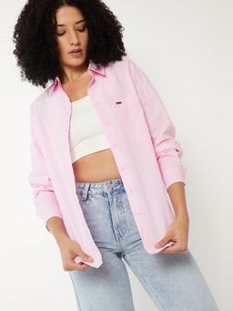 max - Women Striped Regular Fit Pink Shirt