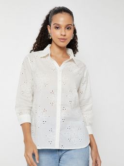 max - Women Schiffli Tunic Off White Shirt