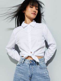 max - Women Striped Regular Fit White Shirt