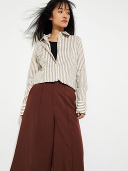 max - Women Striped Regular Fit Beige Shirt