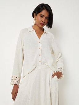 max - Women Lace Embroidered Regular Fit Cream Shirt