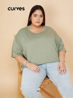 max - Women Green Cotton Solid T-Shirt