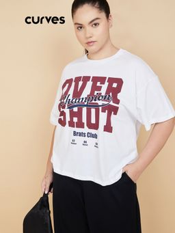 max - Women White Cotton Typography T-Shirt