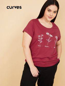 max - Women Red Cotton Printed T-Shirt