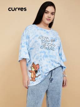 max - Women Blue Cotton Graphic T-Shirt