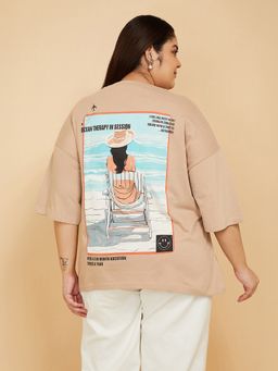 max - Women Brown Cotton Graphic T-Shirt