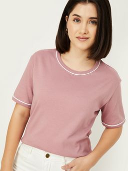 max - Women Purple Cotton Solid Regular T-Shirt