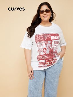 max - Women White Cotton Graphic T-Shirt