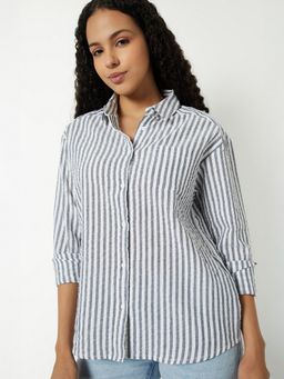 max - Women Seersucker Regular Fit Blue Shirt