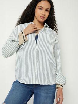 max - Women Seersucker Regular Fit Green Shirt