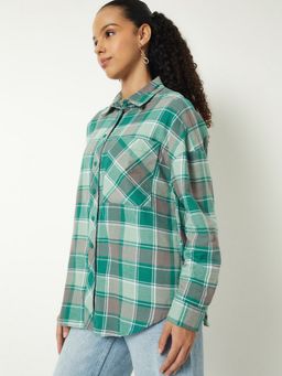 max - Women Checked Oversized Green Shirt