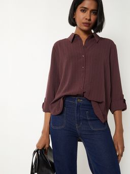 max - Women Striped Maroon Shirt