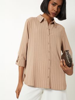max - Women Striped Beige Shirt