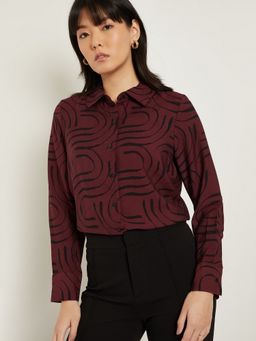 max - Women Printed Maroon Shirt