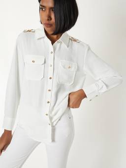 max - Women Textured Cream Regular Fit Shirt