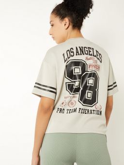 max - Women Off White Polyester Blend Printed Regular T-Shirt