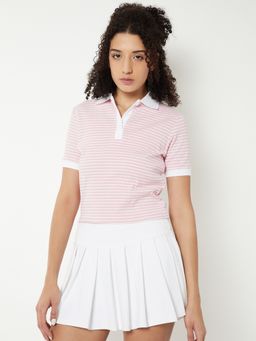 max - Women Pink Cotton Blend Stripes Regular T-Shirt