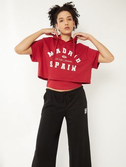 max - Women Red Cotton Blend Typography Regular T-Shirt