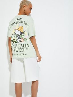 max - Women Green Pure Cotton Graphic Regular T-Shirt