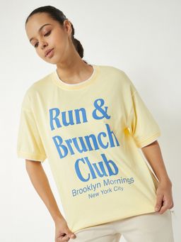 max - Women Yellow Pure Cotton Typography Regular T-Shirt