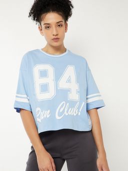 max - Women Blue Pure Cotton Typography Regular T-Shirt