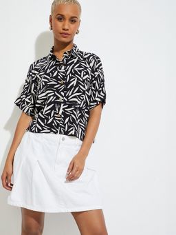 max - Women Printed Boxy Fit Black Shirt