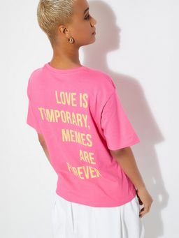 max - Women Pink Pure Cotton Typography Regular T-Shirt