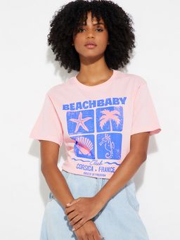 max - Women Pink Pure Cotton Typography Regular T-Shirt