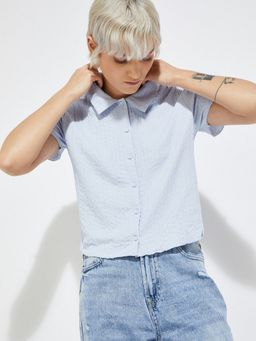 max - Blue Women Textured Shirt