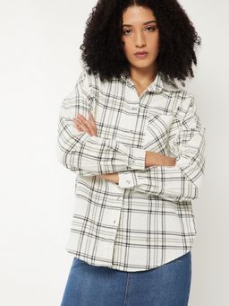 max - Women White Checked Oversized Shirt