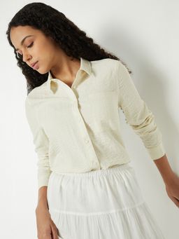 max - Women Textured Cream Shirt